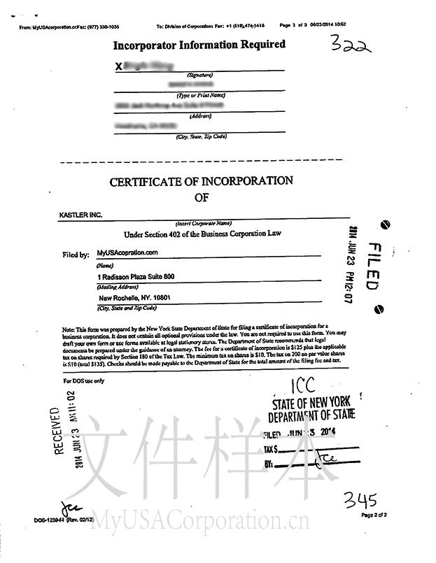 Certificate Of Incorporation Ny Sample